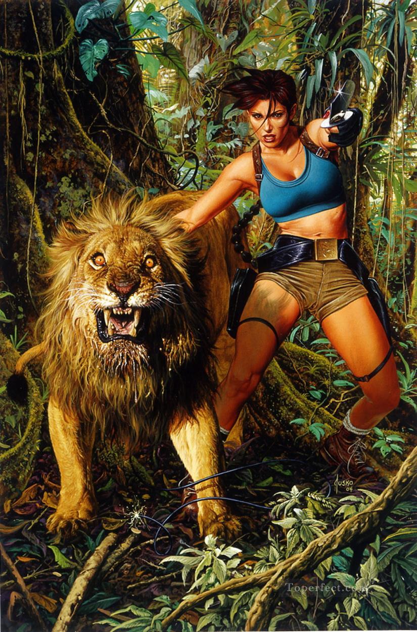 Lara and the Lion Oil Paintings